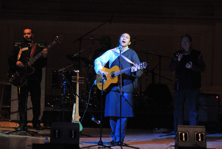 Tibetan musician "Techung" performing at Carnegie Hall with composer Phillip Glass. Techung wrote and performed most of the Tibetan music in the documentary film "Dalai Lama Renaissance"