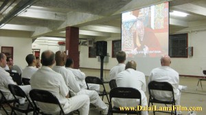 Inmates at the Ramsey maximum security prison in Texas watch the film, 'Dalai Lama Renaissance' (narrated by Harrison Ford).