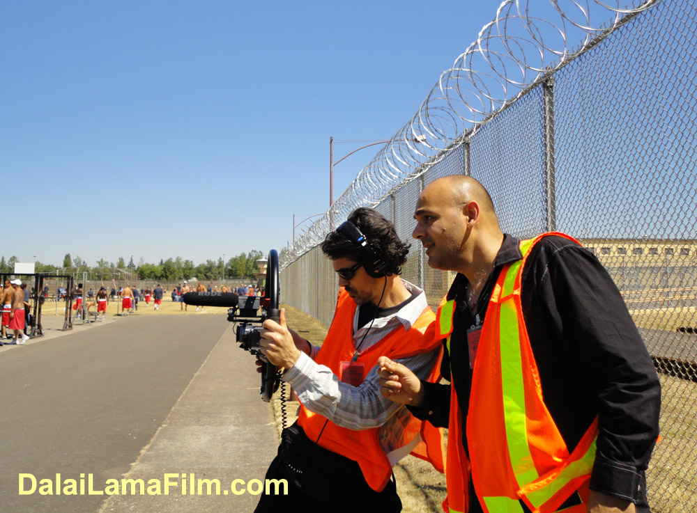 Dalai Lama Renaissance Director Khashyar Darvich (on right) with one of his camera crew during filming inside a prison in Oregon for a new documentary film about spiritual transformation in prisons. 