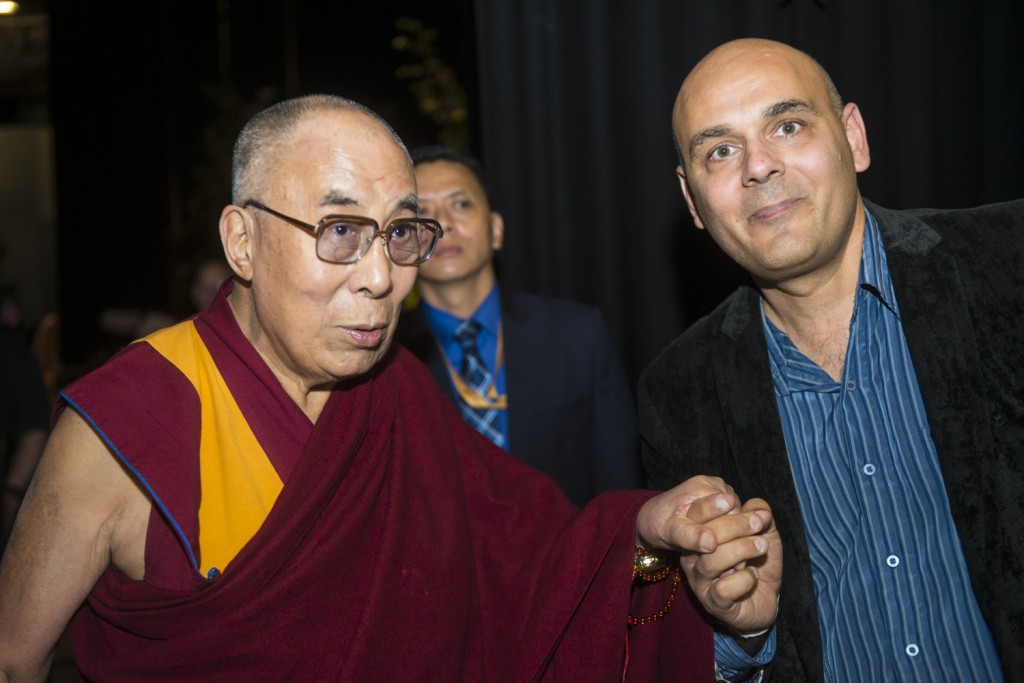 Dalai Lama and Director Khashyar Darvich of 'Dalai Lama Awakening' and 'Compassion in Action' films