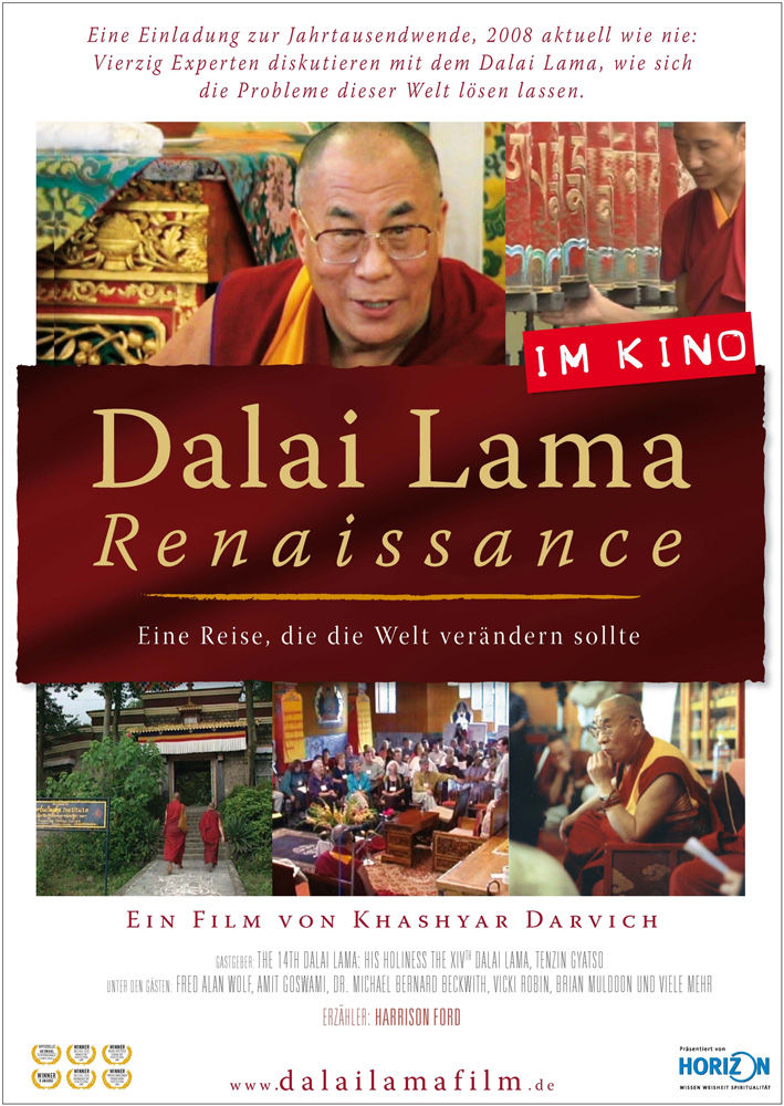 German language film poster for 'Dalai Lama Renaissance' film. 'Dalai Lama Renaissance' was received very well by German-speaking audiences